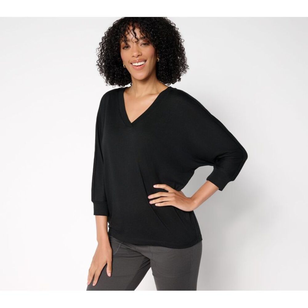 Barefoot Dreams Women's Top Sz XS Slub Burnout Jersey Dolman Sleeve Black